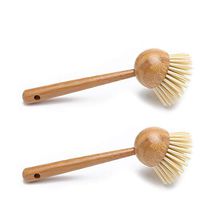 Fivtyily Kitchen Cleaning Brush with Bamboo Handle Tampico Dish Brush (2 Pack)