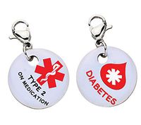Type 2 Diabetes on Medications with Blood Drop Medical ID Bracelet Charm-Parent (Stainless Steel),XX17