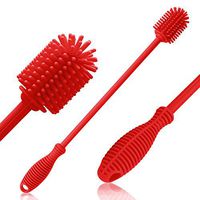 LIVANIC Silicone Bottle Cleaning Brush with Long Ergonomic Handle - 12.5" Water Bottle Cleaner for Washing Baby Bottles, Hydro flask & Sports Bottles - Hot Red