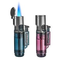 Torch Lighters 2 Pack, Triple 3 Jet Flame Lighter Refillable Gas Butane Lighter, Gift Package, Butane NOT Included (Purple & Blue)