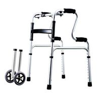 Ultra Narrow Light Weight Walking Frame/Healthcare Folding Aluminium Walker with Wheels and Bathing Board - Adjustable Height (Ergonomic Handles)