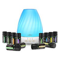 Anjou Essential Oils and Diffuser Set, 200mL Aroma Diffuser Tank with Top 12 Oils, Peppermint, Tee Tree, Lavender, Eucalyptus, Sweet Orange, Auto Off Humidifier - 7 Color LED Lights, Therapeutic Grade