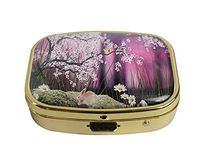 LCTCKP Custom Fashion Square Glass Gold Pill Case Decorative Metal Western Medicine Tablet Container Box (Bunnies and Birds Among The Cherry Blossoms)