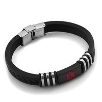 ReisJewelry Stainless Steel Medical Alert Id Black Silicone Identification Bracelet (Black)