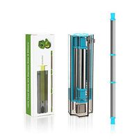 Silicone Reusable Metal Straws - Collapsible Stainless Steel Travel Portable Drinking Straws Hiding 3 in 1 Connector Transparent Pushed Case (Blue)