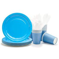 Party Paper Plates, Cups, Flatware, 120-Piece Disposable Dinnerware Set, Blue, Includes 9-Inch Dinner Plates, 9oz Cups, Knives, Forks, and Spoons, Serves 24…