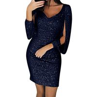 Sexy Sequin Dresses for Women Party Night Long Sleeve Mini Bodycon Dresses Dark Blue