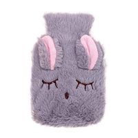 Oldlover✚Classic Rubber Hot Water Bottle & Luxurious Cozy Plush Rabbit Cover Set Cute Cover for Cramps and Pain Relief Gray