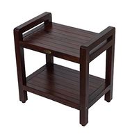Decoteak 20" Ergonomic Teak Stool with Shelf and LiftAide Arms- Mobility Safety Seating & Transfer Products Shower Bath Safety Seating & Transfer Products