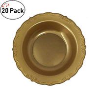 TigerChef Gold Soup Bowls Heavy Duty Plastic Serendipity Dinnerware Disposable Bulk Party Supplies Hard Round Heavyweight Plates Lunch Dinner Wedding Birthday Pack of 20 (Soup Bowls, Gold)