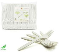 [400 COUNT] 6.5" Forks Disposable Cornstarch Compostable Utensils for Soup Event Picnic Appetizer Party Tasting (6.5 inch Long, Sustainable Cutlery Made of Corn, Dye Free, Heat Resistant)