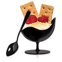Scallop Stem Cup - Parfait Serving Bowl - 24 Count - Black Hard Plastic - Appetizer Cup - Disposable or Reusable - 2 ounce - Ideal for Desserts, Appetizers, Puddings