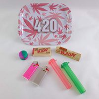 Pink Leaf 420 Amsterdam Originals Small Metal Tray Gift Pack Kit Metal Smoking Rolling Tray Small Bundle Kit Papers Tubes Filters Lighter