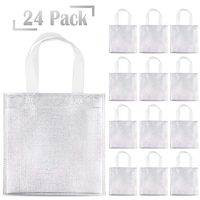 Whaline 24 Pieces 8''x8'' Non-Woven Small Party Bags, Gift Bags, Reusable Candy Goodie Bags, Glossy Tote Bags, DIY Craft Bags for Hoilday Event, Birthday(Silver)