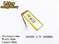 3.7V 1000mAh 503260 Lithium Polymer Ion Rechargeable Battery Lithium Polymer Li-Po Battery for MP4 GPS MP3 Bluetooth Stereo DIY Gift