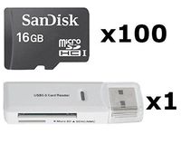 100 PACK - SanDisk 16GB MicroSD HC Memory Card SDSDQAB-016G (Bulk Packaging) LOT OF 100 with USB 2.0 MicoSD & SD Memory Card Reader 