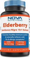 Nova Nutritions Elderberry Sambucus Nigra 10:1 Extract, 5000mg Equivalent, 120 Veg Capsules - Naturally relives Cold, flu & Allergy Symptoms - Promotes Healthy Immune System