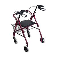 DMI Freedom Lightweight Folding Aluminum Rollator Walker with Adjustable Handle Height, Cushioned Flip Up Seat and Convenient Storage Basket, Burgundy