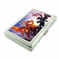 Metal Cigarette Case with Built in Lighter Dragon D8 100's Size Cigarettes Silver Metal Wallet 4.75" X 2.75" RFID Protection