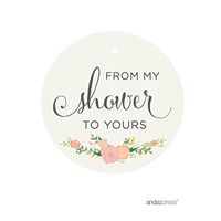 Andaz Press Baby and Bridal Wedding Shower Round Circle Party Favor Gift Tags, from My Shower to Yours, Floral Roses, 24-Pack