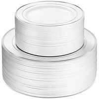 100 Piece Plastic Party Plates White Silver Rim, 50 Premium Heavy Duty 10.25 Inch Dinner Plates and 50 Disposable 7.5 Inch Dessert Appetizer Elegant Fancy Heavy Duty Wedding Plates