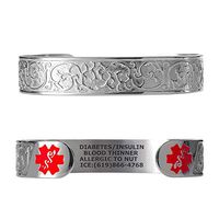 Divoti Custom Engraved Medical Alert Bracelets for Women, Stainless Steel Medical Bracelet, Medical ID Bracelet w/Free Engraving – Elegant Filigree w/ 6" Cuff (fits 6.5-8.0") - Red