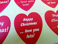 Minilabel Merry, Happy Christmas Heart Greeting Stickers, Red Self-Stick Labels For Cards, Envelopes, Craft, Decoration