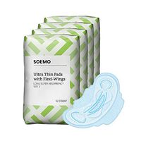 Amazon Brand - Solimo Ultra Thin Pads with Flexi-Wings for Periods, Long Length, Super Absorbency, Unscented, Size 2, 128 Count (4 packs of 32)