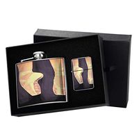 Ballerina Painting - New Vibe Silver Flip-Top Windproof Refillable Pocket Lighter & Silver Pocket Hip Flask Gift Set