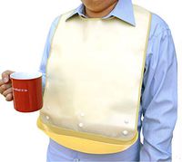 Waterproof Adult Senior Elderly Bib Apron Mealtime Clothing Protector with Detachable Crumb Catcher (Beige)