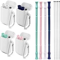 4PackCollapsible Reusable Straws, Food-Grade Foldable Silicone Drinking Straw with Portable Case and Cleaning Brush, for Cold Beverage, Coffee and Smoothie.