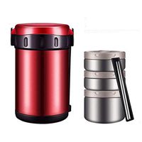 Home big wrist Bento Box 304 Stainless Steel Super Insulated Lunch Box Three-Layer Vacuum Super Long Adult Multi-Layer Lunch Box Storage 1.8L Red Container Decorative hotel retro soup bowl