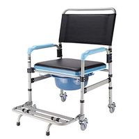 Folding Commode Bath Chair Wheelchair for Toilet with Wheels & Pedal, 4 in 1 Multifunctional Portable Aluminum Bidet Shower Chair for Elder Disabled People Pregnant Women