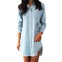 Futurelove Clothing Autumn Women Dress Lady Long Sleeve Denim Shirt Dress Women Dresses Tassels Loose Party Clothes Light Blue