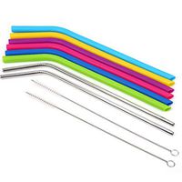 Reusable Stainless Steel Metal Straws and Silicone Drinking Straws for 20/30 oz Tumblers Yeti/Rtic/Ozaek, 10 inch Bendy Flexible Straws with Cleaning Brushes set of 10