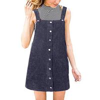 WENOVL Plus Size Dresses,Women Corduroy Straight Suspender Mini Bib Overall Pinafore Casual Button Dress Blue