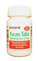 Major FERATE Elemental Iron 27MG TAB Ferrous GLUCONATE-27 MG Green 100 Tablets UPC 309046403609 by Major Pharmaceuticals