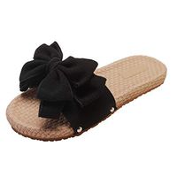 Cenglings Women's Open Toe Bowknot Flat Shoes Casual Slip On Espadrilles Slipper Platform Slides Beach Sandals Outdoor Shoes(Black,40)