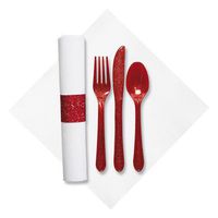 Hoffmaster 119998 FashnPoint Pre-Rolled Dinner Napkin and Heavyweight Red Glitz Cutlery, Bagged, 15-1/2" x 15-1/2", White (Pack of 100)