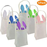 Easter Bunny Bags, Easter Bunny Baskets Rabbit Ears Design Jute Cloth Tote Bags for Kids Eggs Hunting, Candy and Gifts Carry Bucket at Easter Party (6 Pack)
