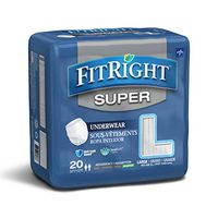 Medline FitRight Super Adult Incontinence Underwear, Maximum Absorbency, Large, 40"-56", 4 Packs of 20 (80 Total) FIT33505A