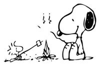 Snoopy and Woodstock Making S'mores - Vinyl 10" x 6" (Color BLACK) decal laptop tablet skateboard car windows sticker