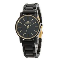 Bamboo Wood Wristwatches Quartz Analog Movement Watches Festival Day Gifts (Black-Men)