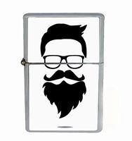 Helo Hipster Trendy Glasses and Beard Flip Top Oil Cigarette Lighter Smoking