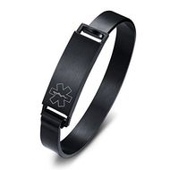 VNOX Free Engraving Stainless Steel Medical Symbol ID Tag Cuff Bangle Identification Bracelet,Black,8"