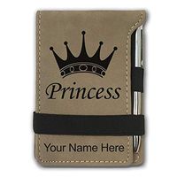 Mini Notepad, Princess Crown, Personalized Engraving Included (Light Brown)