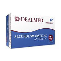 Dealmed 4" Alcohol Swabsticks, Antiseptic, 3 Swabs/Pkg - 25 Pkgs/Box