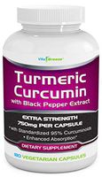 Turmeric Curcumin Complex with Black Pepper Extract - 750mg per Capsule, 180 Veg. Caps - Contains Piperine (for Superior Absorption and Tumeric Bio-Availability) and 95% Standardized Curcuminoids