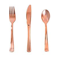 BGLROSOO 150 Pieces Rose Gold Plastic Silverware Set, Disposable Flatware Set- Includes 50 Forks, 50 Spoons, 50 Knives, Suitable for parties