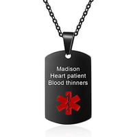Medical Alert ID Necklace for Men Women Stainless Steel Dog Tag Emergency Med Alert Necklace for Men & Women Free Engraving (Black)